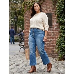 LOFT High Rise Kick Crop Jeans Blue Button Fly Medium Wash Size 32/14
